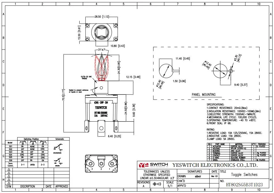 Aerial Working Car Controller IP67 Industrial Waterproof Toggle Switch